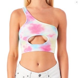 LF Splotch Tie Dye One Shoulder Circle Cut Out Top Tie Dye crop top (never worn)